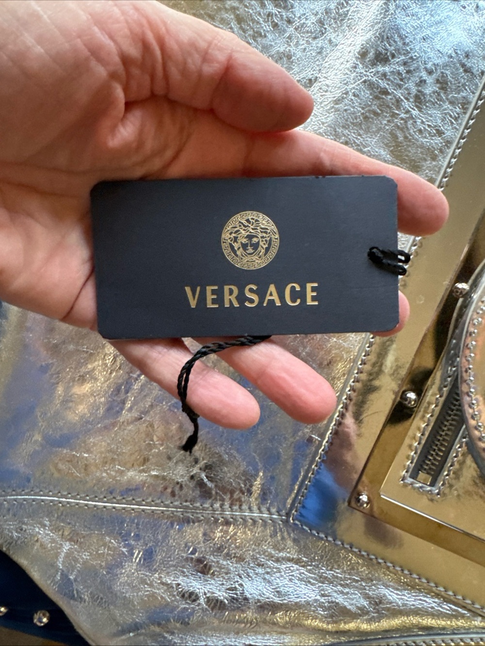 Versace Silver Metallic Structured Satchel - Picture 13 of 15